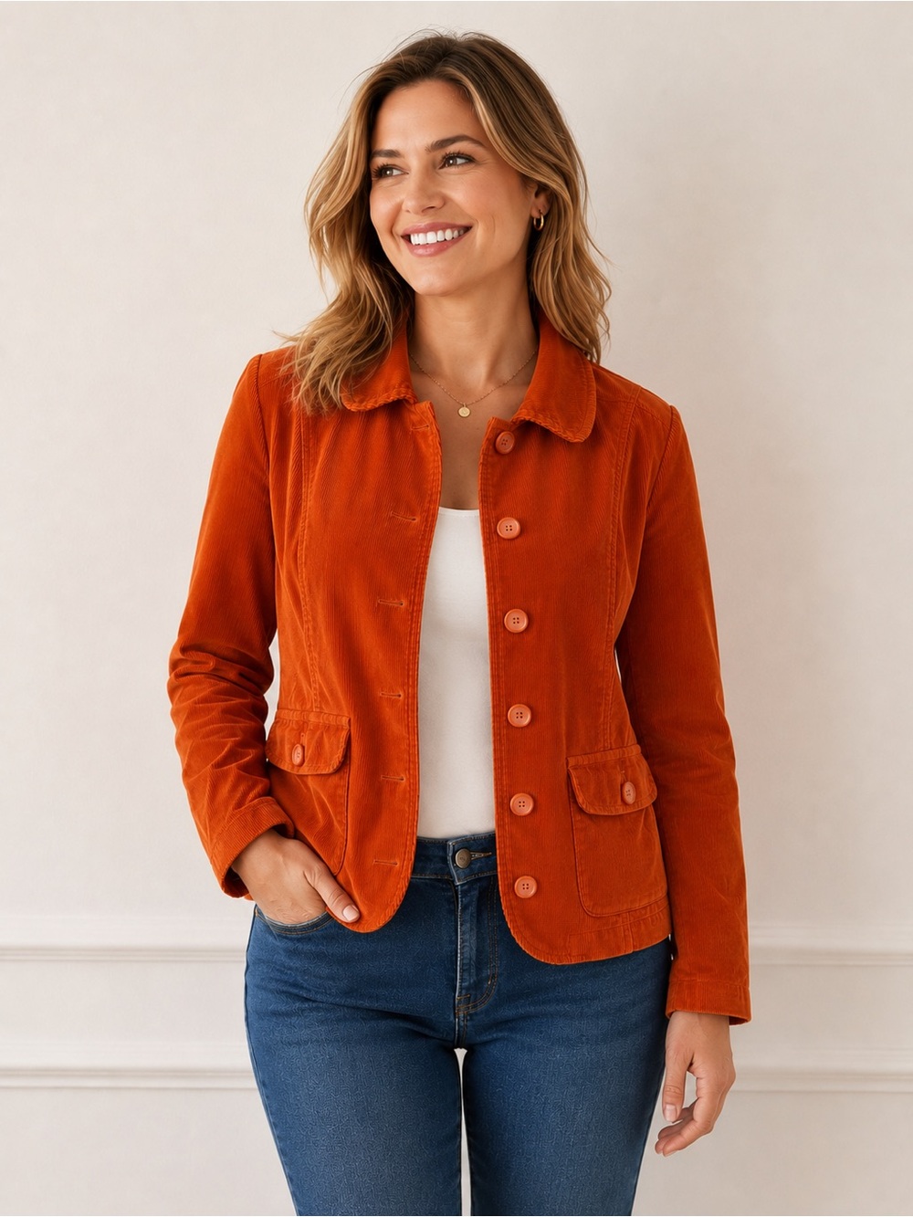 Talbots Burnt Orange Corduroy Button Down Fall Layer Jacket - Size 14
